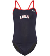 TYR Girls' Hexa Cutoutfit USA One Piece Swimsuit