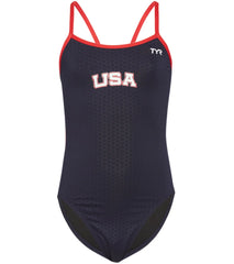 TYR Girls' Hexa Cutoutfit USA One Piece Swimsuit