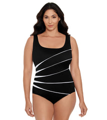 Longitude Women's Colorblock Piped Fan One Piece Swimsuit