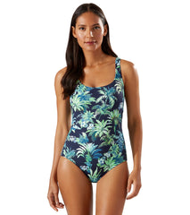 Tommy Bahama Women's Art of Palms Reversible Lace Back One Piece Swimsuit