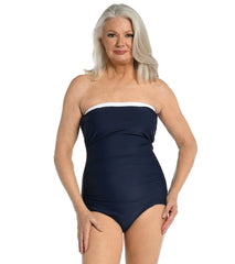 Maxine Women's Solid Bandeau Girl Leg One Piece Swimsuit