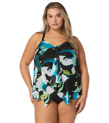 Beach House Women's Plus Size Avalon Floral Kerry Mesh Tankini Top