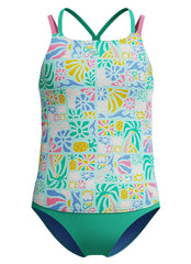 Speedo Girls' Print Strappy Two Piece Tankini Set (Little Kid, Big Kid)