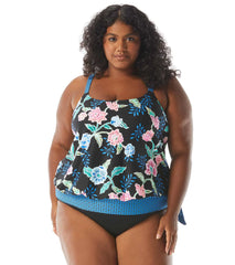 Beach House Women's Plus Size Floral Fantasy Sarah Side Tie Blouson Tankini Top