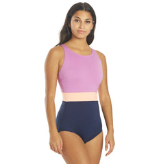 TYR Women's Solid Splice Belted Controlfit Chlorine Resistant One Piece Swimsuit