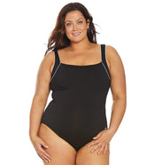 TYR Women's Plus Size Solid Square Neck Controlfit Chlorine Resistant One Piece Swimsuit Black