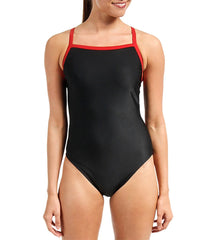 Waterpro Piped Polyester Thin Strap One Piece Swimsuit