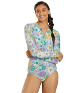 Sporti Active Bondi Floral Zip Front Long Sleeve One Piece Swimsuit