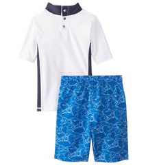 Sporti Boys' UPF 50+ S/S Rash Guard and Board Short Set with Sun Hat (2T-5T)