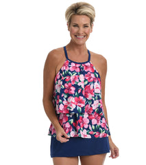 Maxine Women's Hana Hibiscus High Neck Ruffle Tankini Top