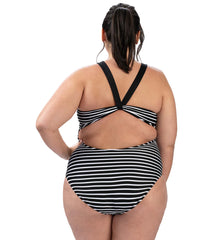 Dolfin Women's Aquashape Striped Scoop Neck Moderate Rib Knit One Piece Swimsuit