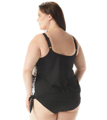 Beach House Women's Plus Size Under the Boardwalk Sarah Side Tie Blouson Tankini Top