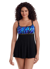 Longitude Women's Long Torso Gilded Panthera Empire Princess Seam Swim Dress