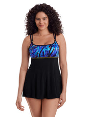 Longitude Women's Long Torso Gilded Panthera Empire Princess Seam Swim Dress