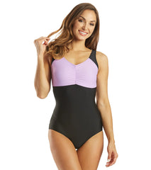 Sporti Conservative Colorblock Girl Leg One Piece Swimsuit
