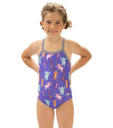 Dolfin Girls' Dancin' Feet Printed One Piece Swimsuit (Little Kid)