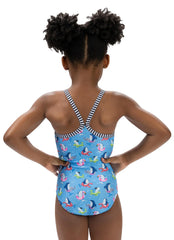 Dolfin Girls' Fin Floats Print One Piece Swimsuit (Toddler, Little Kid)