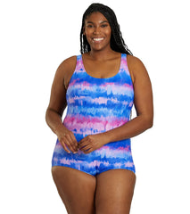 Sporti Plus Size HydroLast Malibu Sunrise Chlorine Resistant Conservative Scoop Back One Piece Swimsuit