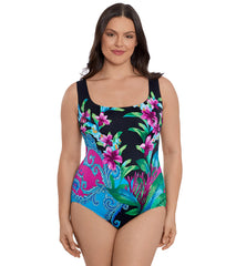 Longitude Women's Hidden Wild Panel Scoopneck Tankv One Piece Swimsuit