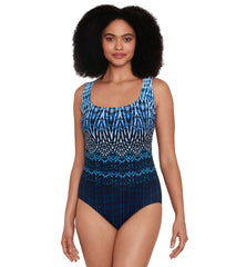 Longitude Women's Crown Jewels Double Cross Back Tank Long Torso One Piece Swimsuit