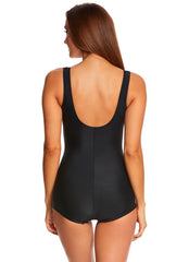 Maxine Solid Tricot Shirred Girl Leg One Piece Swimsuit