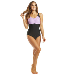 Sporti Conservative Colorblock Girl Leg One Piece Swimsuit