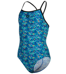 Arena Girls' Pooltiles Printed Lightdrop Back One Piece Swimsuit (Little Kid, Big Kid)