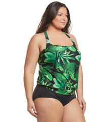 Sporti Plus Size Valentina Tropical Palm Blouson Tankini Top