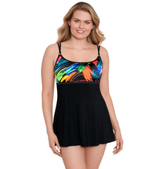 Longitude Women's Side Swipe Empire Princess Seam Long Torso Swim Dress