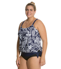 Beach House Women's Plus Size Bay Dreaming Sarah Side Tie Blouson Tankini Top