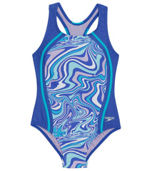 Speedo Girls' Printed Sport Splice One Piece Swimsuit (Big Kid)