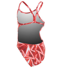 Arena Girls' Shattered Glass Challenge MaxLife Thin Strap Open Back One Piece Swimsuit