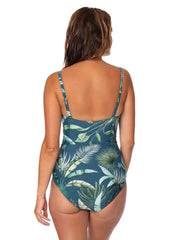 Jantzen Women's Palm Toile Flora Bandeau One Piece Swimsuit