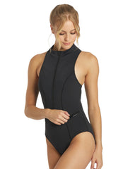 Sporti Active Solid One Piece Zip Front Scuba Swimsuit