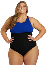Sporti Plus Size Textured Chlorine Resistant High Neck Colorblock One Piece Slimsuit
