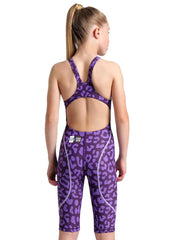 Arena Girls' Powerskin ST Next Limited Edition Leopard Open Back Tech Suit Swimsuit