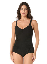Gabar Women's Wave Ripple Texture Chlorine Resistant V Neck Shirred Girl Leg One Piece Swimsuit