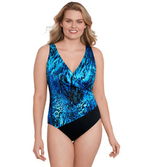Longitude Women's Natural Riches Side Shirred Surplice Long Torso One Piece Swimsuit