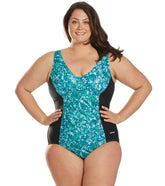 Waterpro Women's Plus Size Diamond V-Neck One Piece Swimsuit