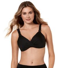 Miraclesuit Women's Solid Black Plunge Bikini Top (D/DD Cup)