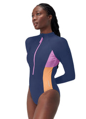 Speedo Women's Hydraline Long Sleeve Zip Colorblock One Piece Swimsuit