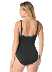 Gabar Women's Mastectomy Chlorine Resistant Aqua Grid Laser Dot High Neck One Piece Swimsuit (C/D Cup)