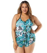 Beach House Women's Plus Size Deco Garden Kerry Mesh Layer Tankini