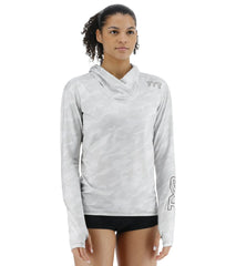 TYR Women's Camohex SunDefense Long Sleeve Hooded UPF 50+ Swim Shirt