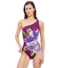 Gottex Women's Wild Flower Floral Print One Shoulder One Piece Swimsuit