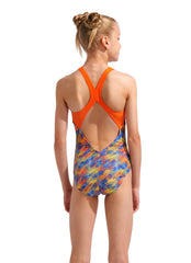 Arena Girls' Draft Print V Back One Piece Swimsuit (Little Kid, Big Kid)