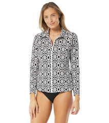 Beach House Women's Island Grid Pique Karen Long Sleeve Zip Front Rash Guard