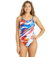 Arena Women's Rainbow Stripes MaxLife Lace Back One Piece Swimsuit