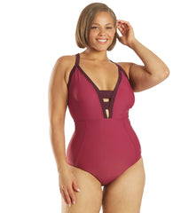 Speedo Plus Size Active Chlorine Resistant Plunge V Neck One Piece Swimsuit