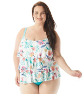 Beach House Women's Plus Size Floral Fantasy Jane Ruffle Tankini Top